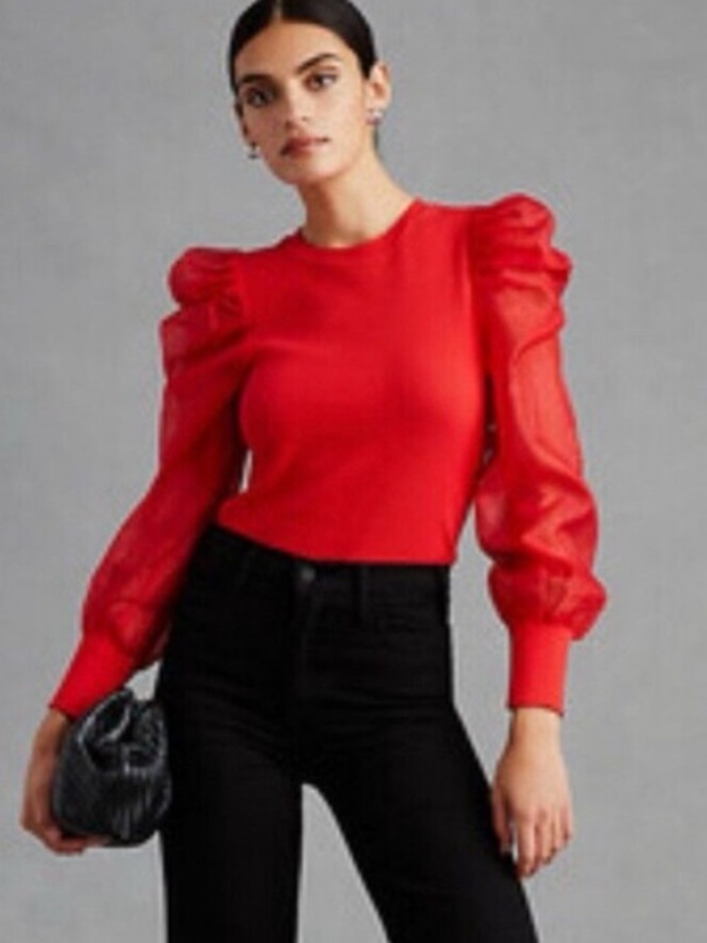 Anthropologie Dolan red puff sleeve blouse ribbed top S